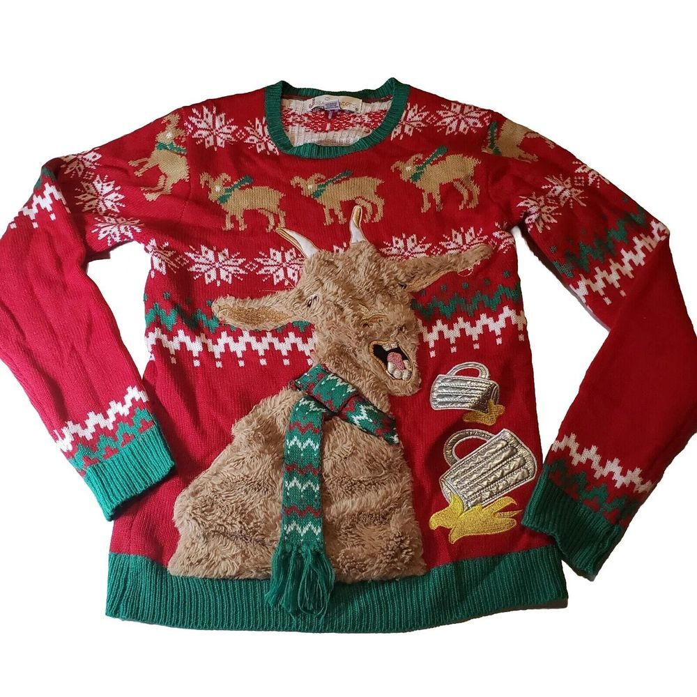 Jolly Sweaters Womens Drunk Reindeer Christmas‎ Knit Sweater Size Small 34-36
